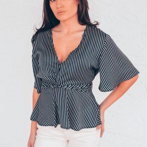 Bishop + Young Blue Striped Twist Karlie Top Small